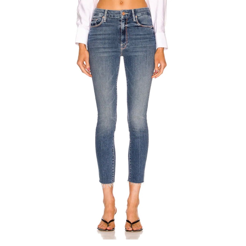Mother High Waisted Looker Ankle Fray Jeans Walking On Coals Blue‎ Size 25